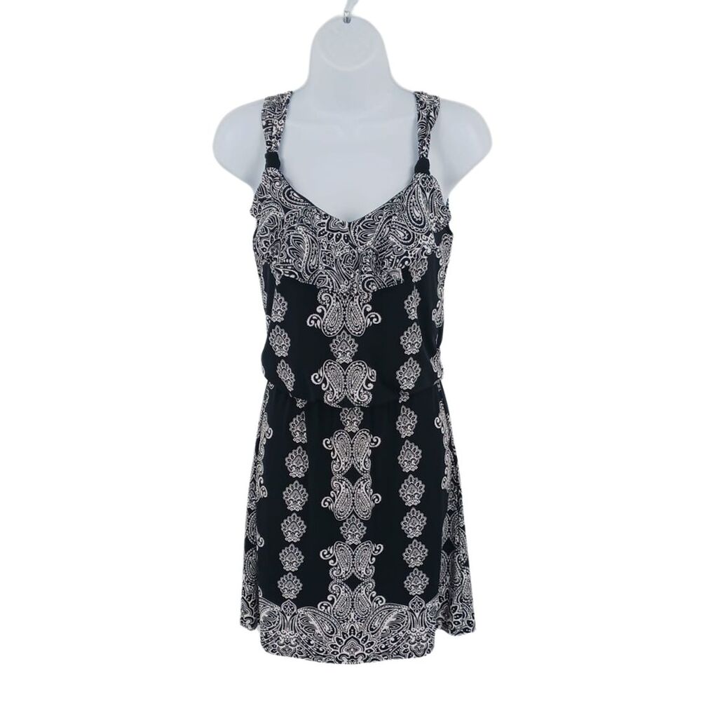 White House Black Market Black & White Tribal Paisley Print Mini Dress Sz XXS